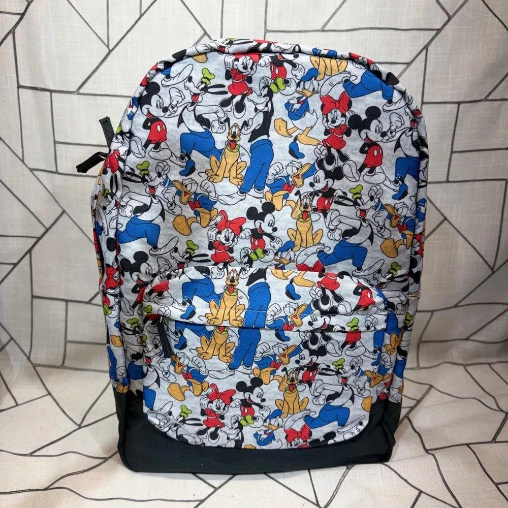 Disney Backpack One Size Gray Mickey Minnie Donald Goofy Pluto All Over Print